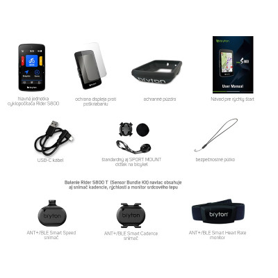 Cyklopočítač Bryton Rider S800 T (kit s HRM,SPD,CAD snímačmi)