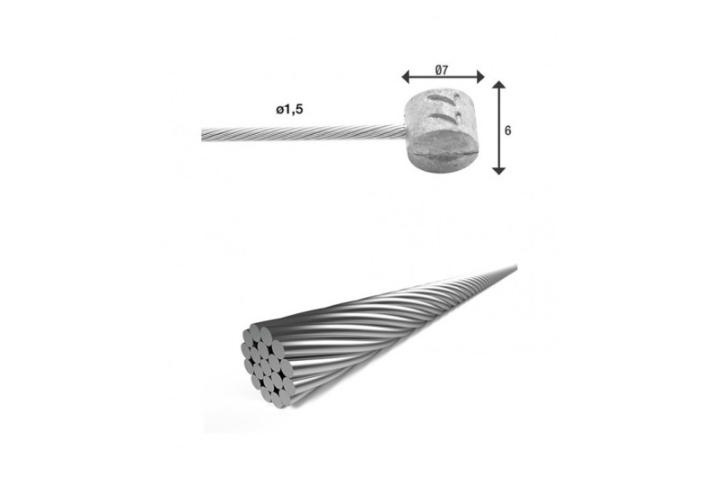 XLC Brzdové lanko 2000mm, Ã 1,5mm, krÃ­Å¾.nipl Ã7x6mm