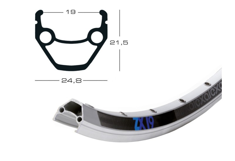 Exal ráfek ZX 19 28" stríbrný 622-19 VL 6,5 mm 36 dier, s nýty